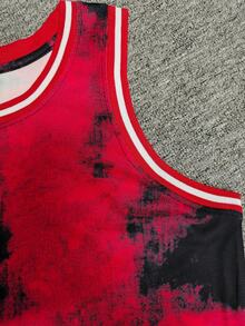 KTYSDE 男士扎染篮球服 - 宽松无袖运动服，100% 涤纶微弹针织面料，适合春夏秋季穿着，休闲日常穿着，跑步健身，篮球训练，男女通用 - 紅色 - 查看 5