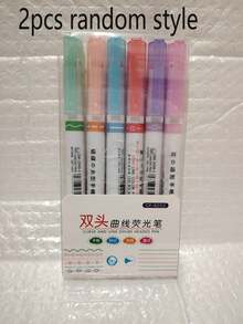 6支花形双头弧形笔，弧形笔，图案弧形笔，滚珠边框笔，专为手写报告设计，荧光笔；适用于课堂笔记、生日和节日派对、情人节和新年礼物、办公用品、小型派对礼品、工艺用品和学校奖品。 - 彩色 - 查看 9