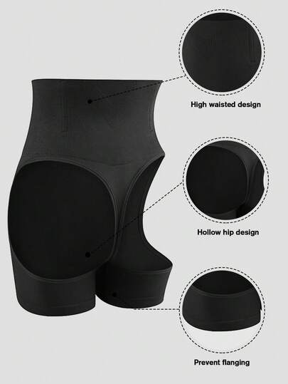 1pc Women's Seamless Waist Cincher Shapewear, Black Plus Size Butt Lifting Bodysuit