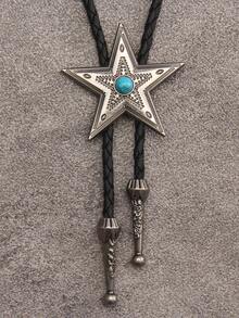 1 件时尚百搭花坚果形状男士长项链，复古做旧西部牛仔风格波洛领带项链，可调节编织皮绳，适合送给男朋友、父亲、长辈、感恩节、新年的礼物 - 圓形 - 查看 13