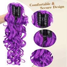 Purple Synthetic Fiber Material Ponytail Wig With A Tight Grip. It Has A Curly, Large Wave Style And Is Suitable For Wearing On Various Occasions Such As Christmas. - Multicolor - View 4