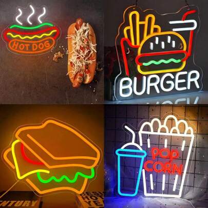 Hamburger Fries Neon Sign, Wall Decor Art, Hamburger Fries LED Neon Light, Fast Food Restaurant Sign, Suitable For Home, Restaurant, Bar, Man Cave, Live Streaming Room, Bedroom, Valentine's Day Gift, USB Powered, Laptop Compatible