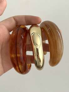 3pcs Vintage Minimalist Wavy Acrylic & Resin Material Bangle Bracelet Set For Women, Suitable For Daily Wear, Stackable, Perfect Gift Choice For Holidays - Multicolor 2 - View 2