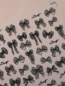 3D Embossed Black & White Lace Bow Stickers - Cartoon-Style Self-Adhesive Polyurethane Decals For Nails, Phone Cases, Journals - Glossy Finish, Irregular Shapes, DIY Crafts, Lace Nail Stickers, Journal Decoration, Craft Embellishments, Cartoonish Bows, Singleuse Decor - 黑色 - 查看 3