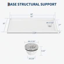 60"X32" Shower Pan With Center Drain - Single Threshold ABS Base & Non-Slip Surface,Lightweight Rectangle Acrylic Shower Base- Includes Drain Kit White - Default - View 2