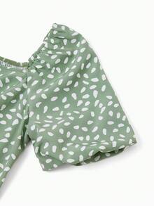 Mommy And Me Green Polka Dot Dresses Puff Sleeve Wrap Dress For Mom, Girl, And Baby, Ruffle Hem Family Matching Outfit - 綠色 - 查看 5