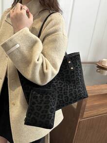 Fashionable Geometric Pattern Foldable Tote Bag, Large Capacity, Suitable For Girls And Women For Shopping, Commuting And Travel, Retro Style Handbag/Backpack - Black - View 5