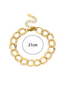 RAYQUEEN Set Perhiasan Kalung dan Gelang Fashion Geometris Stainless Steel Baru, Cocok untuk Pemakaian Sehari-hari - Yellow Gold - View 8