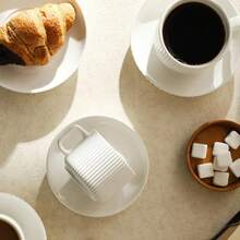 6.5盎司意大利陶瓷咖啡杯碟套装，适用于卡布奇诺、拿铁、意式浓缩咖啡和土耳其咖啡，适合居家聚会，耐热耐冷。 - A款 - 查看 7