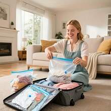 超大真空收纳袋套装,含1个手动气泵 - 节省空间,密封压缩,防尘防潮,适用于衣物和床上用品,是宿舍、衣柜和搬家的理想之选。 - 彩色 - 查看 6