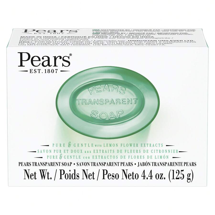 Pears Pure And Gentle Bar Soap - Green, Hand And Body Soap With Glycerin And Lemon Flower Extract, Gentle Body Soap Bar, 4.4 Oz - màu xanh lá - Xem 1