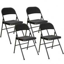 HOMCOM Set Of 4 Folding Chairs, Portable Office Chair With Cushion, Linen Look, Steel Legs, Folding Chair For Office Reception Waiting Room, Black - 1 - View 8