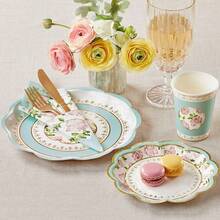 Kate Aspen clásico Floral Tea Party (juego de 16) Platos de papel decorativos de calidad, talla única, multicolor - flores de la vendimia - Ver 7