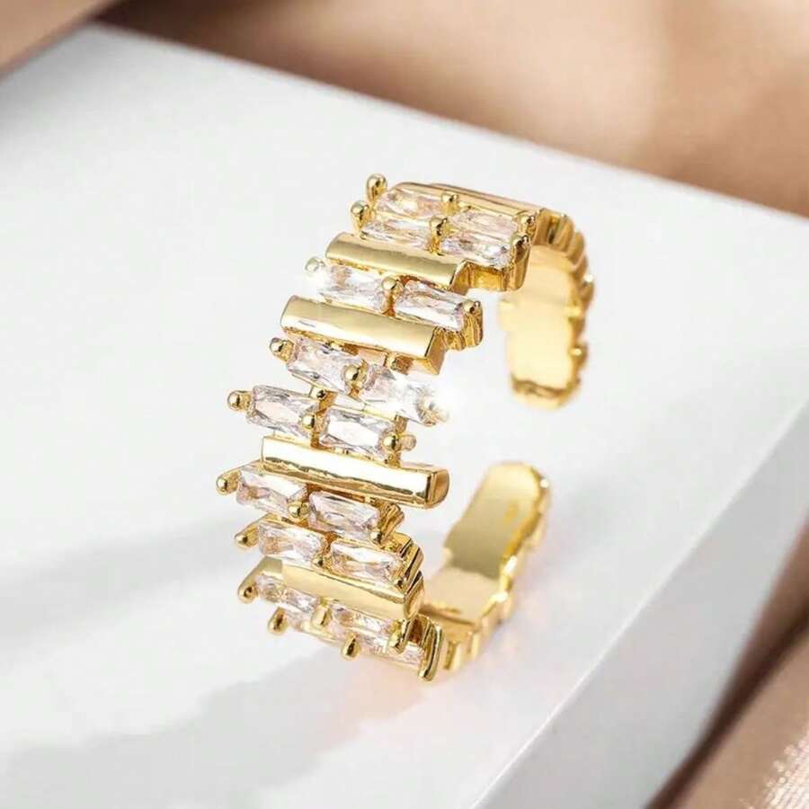 1pc Fashionable Niche Style Trending Zirconia Open Ring, Luxurious High-End Band, Suitable For All Occasions: Daily, Gathering, Party, Valentine's Day, Christmas, New Year - Multicolor - View 1