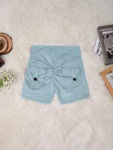 Quần short thể thao nữ màu trơn cạp cao, co giãn, nâng bụng, kiểu cargo, thích hợp mặc mùa hè. - Xanh đậm - Xem 4