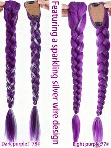 26/28/32 Inch Purple Long Braided Wig, Synthetic Fiber Box Braided Wig, Easy To Clip On, Ponytail, Suitable For Costume Role Play - Multicolor - View 8