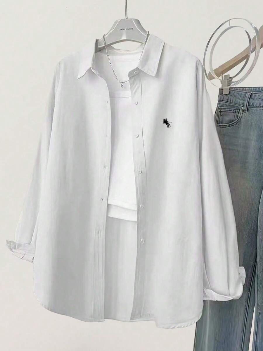 Women's Solid Color Simple Casual Long Sleeve Shirt White Spring - White - View 1
