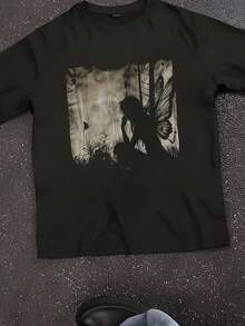Dark Fairycore Fairy Art Grunge Butterfly Alt Goth Aesthetic T-Shirt - Black - View 1