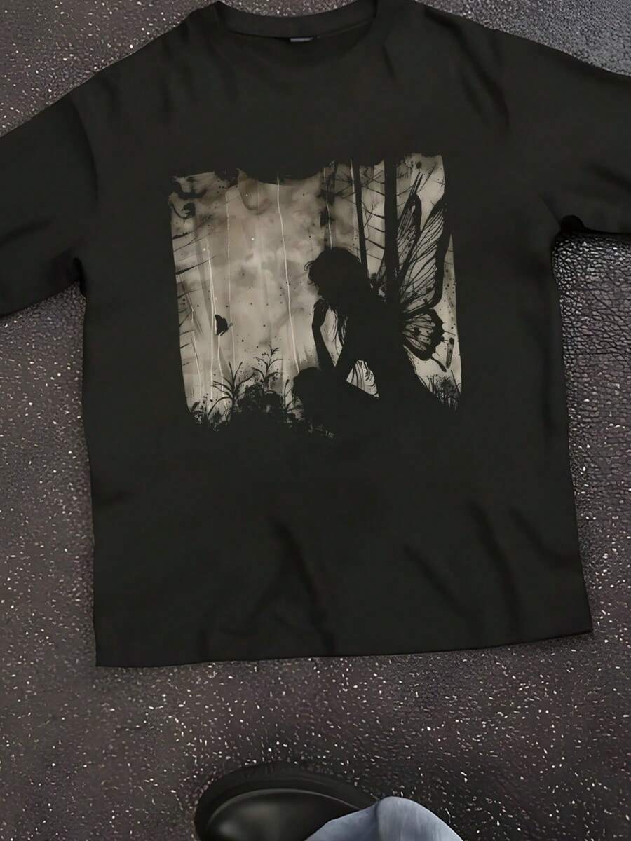 Dark Fairycore Fairy Art Grunge Butterfly Alt Goth Aesthetic T-Shirt - Black - View 1
