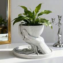 1 chậu trồng cây hình bàn tay sáng tạo, làm từ nhựa resin, thiết kế giống như cây cọ thật, trang trí bàn làm việc theo phong cách Bắc Âu, khay trồng cây tiện dụng (Không bao gồm cây) - Màu Xám nhạt - Xem 9