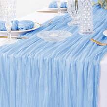 1pc Solid Color Cheesecloth Table Runner, Bohemian Style Polyester Tablecloth For Party Wedding Banquet Decoration - Baby Blue - View 17