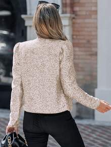 ChicMe Women Sparkly Sequin Open Front Blazer Coat With Shoulder Pads Puff Sleeve Long Sleeve Solid Color Fashion Chic Outerwear For Party Cocktail - Apricot - View 3