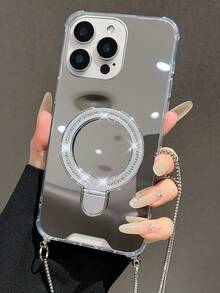 Minimalist Chic Ins Style Magnetic Bling Mirror Phone Case With Chain