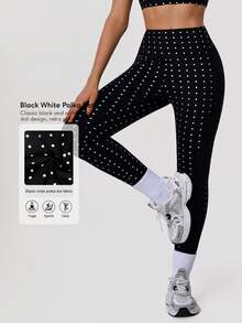 Sodalemon 女士弹力腰带波点休闲健身紧身裤户外训练运动健身紧身裤跑步裤无前缝瑜伽紧身裤 - 黑色 - 查看 11