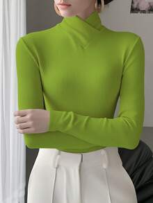 Áo lót nữ cổ chéo dệt kim màu trơn, thích hợp mặc công sở, hàng mới về mùa xuân, phong cách thường ngày. - màu xanh lá - Xem 3