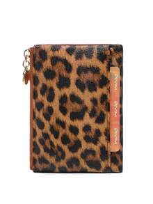 MIYIN Cartera vintage con cierre de botón, estilo casual de negocios con múltiples ranuras para tarjetas, monedero portátil de diseño plegable triple, cartera con cremallera de estilo retro, cartera de mujer con cierre de botón elegante para salidas diarias y compras, cartera, monedero pequeño, cartera con estampado de leopardo - Marrón - Ver 7