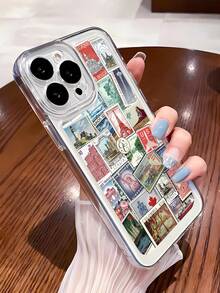 1pc Minimalist Personalized Travel Stamp, Eiffel Tower, Statue Of Liberty Graphic Aesthetic Pattern Transparent Shockproof TPU Full Coverage Lens Protective Phone Case Compatible With IPhone 16/16Pro/16Plus/15/15ProMax/15Pro/11/12/13/14ProMax/11Pro/11ProMax/12Pro/12ProMax/13Pro/13ProMax/14Pro/14ProMax, Soft Shell, High-End Creative - Multicolor - View 2