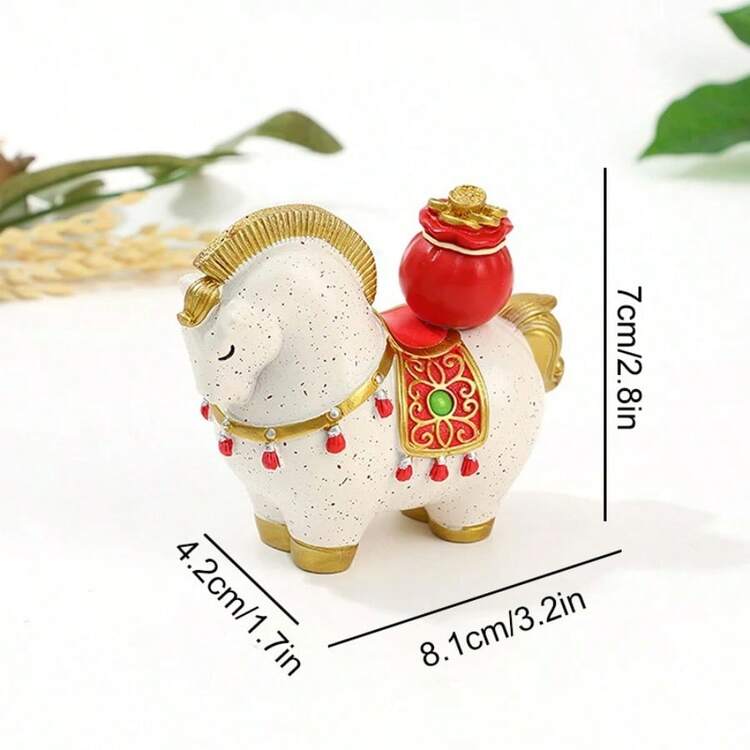 1个旋转招财马雕像，带金色底座 - 传统中国马摆件，红金吉祥摆件，家居/办公室财富装饰，乔迁/开业/生日礼物，树脂桌面风水摆件（无需用电） - 彩色 - 查看 6