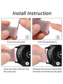 20mm Stainless Steel Mesh Band Compatible With Samsung Galaxy Watch 3 41mm/Galaxy Watch 42mm, 40mm 44mm Metal Band Compatible With Samsung Galaxy Watch Active 2/Galaxy Watch Active - Rose Powder - View 5