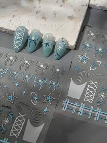 1 Pc 5D Embossed Flower Nail Stickers Colorful Floral Petals Design Nail Art Decals Acrylic Self-Adhesive Slider Decoration For Women's Decoration In Autumn And Winter - Baby Blue - View 4