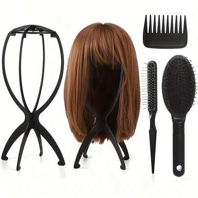 2 Packs Wig Head Stand With 3pcs Wig Brush Comb Set - Heavy-Duty Wig Holder With Sturdy Base, Ergonomic Design For Secure Wig Placement, Salon Professionals, Durable Construction, Professional Styling, Salon & Home Use - Compatible With All Wigs