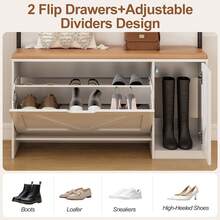 RsnuLpocy 3-In-1 Porch Rack With Multifunctional Hooks, Soft Cushioned Shoe Bench With Flip-Top Drawer Shoe Cabinet, Boot Compartment Shoe Cabinet, Adjustable Shelves, Bottom Storage, Suitable For Entryway/Porch/Hallway, 31.5"*15.7"*66.9", 185 Lbs - Đế màu trắng với màu vân gỗ - Xem 5
