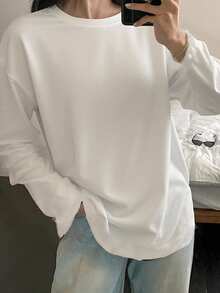 DAZY Women's Solid Color Casual Long Sleeve Loose Fit Round Neck T-Shirt Fall Tops