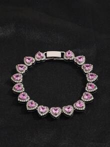 时尚优雅闪亮粉色心形项链手链套装，适合女士参加派对、日常佩戴、音乐节、情人节、节日礼物等场合。 - 時尚粉紅愛心項鍊 - 查看 14