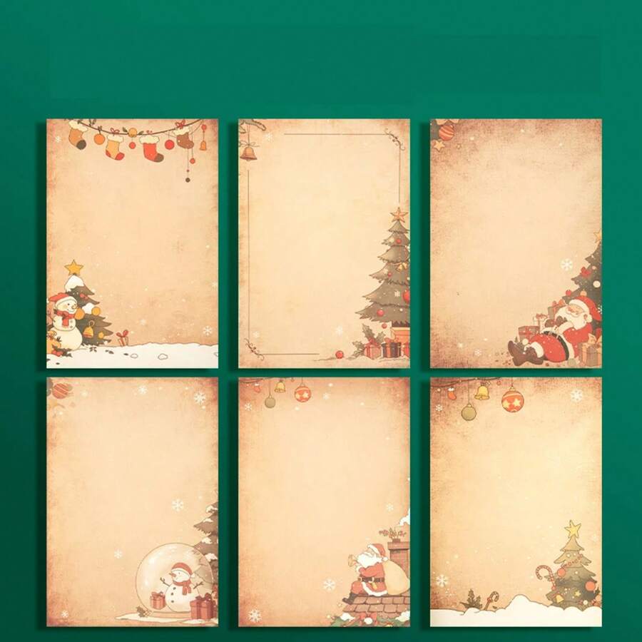 12 Uds A5 papel Kraft Retro de Navidad membrete, papel de carta de muñde nieve de Papá Noel, papel de carta de bendición escrito a mano de regalo - 12 piezas - Ver 1