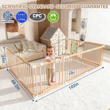 Baby Playpen Wooden Playpen For Babies And Toddlers Foldable Fence With Playhouse Tent Montessori Activity Panel Storage Basket Gate Portable Easy To Assemble Baby Play Pen Natural Wood Playyard - 彩色 - 查看 11
