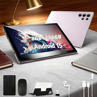 W&O 2025 New 10.1inch 2-In-1 Android 15 Tablet With Keyboard & Stylus – 8GB RAM + 256GB Storage (Expandable To 1TB), 8000mAh Battery, HD IPS Display, Ultimate Bundle For Work & Play – Perfect Holiday Gift For Christmas, Birthdays, Graduation, Or Back-To-School!