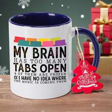 Funny Computer-Themed Coffee Mug With "My Brain Has Too Many Tabs Open" Saying - Ceramic Cup With Frozen Tabs Design, Non-Slip Base - Gift For Students, Office, Office Workers, Highquality Print, Humorous Drinkware, Home Use - Hand Wash Only - Ideal - 紅色 - 查看 7