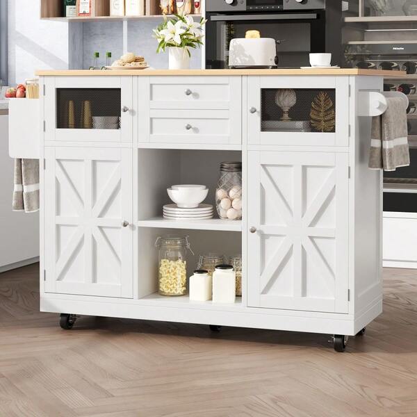 Kitchen Island, Dining Trolley With Countertop, Buffet Unit, Dining Trolley With Wood Grain, Side Towel Rack, Three-Dimensional Cabinet Doors With Wheels, Adjustable Partitions, Black