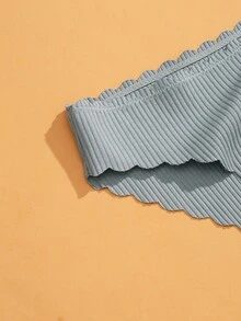 VKME 4 Pieces/Set Solid Color Cotton Scallop Trim Brief - Multicolor - View 6