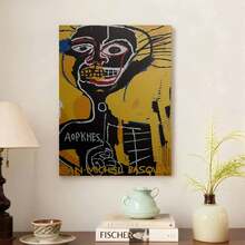 Framed 1pc Framed Jean-Michel Basquiat Cabeza 1984 Art Poster - Vibrant Yellow & Blue Abstract Face Canvas Wall Art, Modern Minimalist Decor For Living Room, Bedroom, Office, Bathroom, And Hallway, Easy To Hang, Canvas Wall Art, Basquiat, Poster, Wall Picture, Framed Picture For Immediate Hanging, Framed Wall Decoration - 框架 - 查看 6