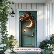 2D Polyester Ramadan Door Banner 1pc Exquisite Moon - Shaped Decor With Lantern And Floral Arrangement For Door Eid Al-Fitr Photo Props And Supplies, Suitable For Muslim Ramadan And Eid Al-Adha Celebrations, Islamic-Themed Holiday Decorations
