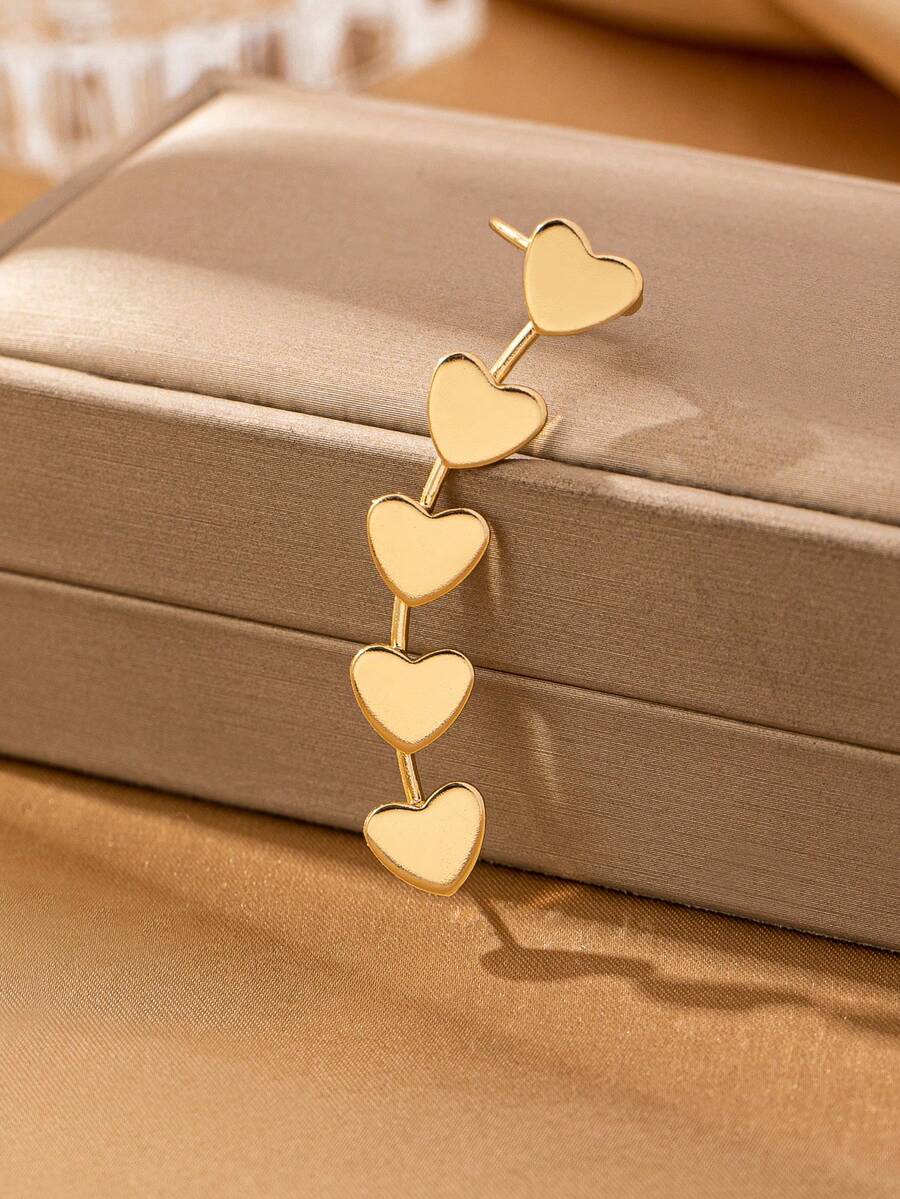 1件时尚优雅五边形长款吊坠耳环，适合女性日常及派对佩戴。 - 金黃色心型耳環耳夾 - 查看 1