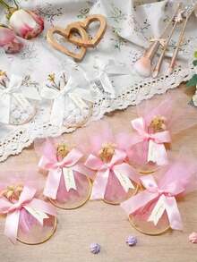 白色/粉色薄纱DIY礼品袋，婚礼回礼袋，派对回礼袋，桌面装饰，适用于婚礼招待会、新娘送礼会、主题派对 - 彩色 - 查看 6