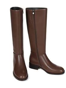 Women's Knee High Boots Round Toe Flat Wide Calf Long Boots Riding Boots Knight Boots Side Zipper Suitable For Outdoor Commuting Office - màu nâu sô cô la - Xem 6