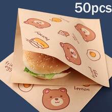 50pcs Disposable Burger Paper Bags, Food-Sandwich Bags With Handles, Perfect For Donuts, Pastries, And Snack Packaging - Beige, Brown, Black, White, Brown - Multicolor - View 16